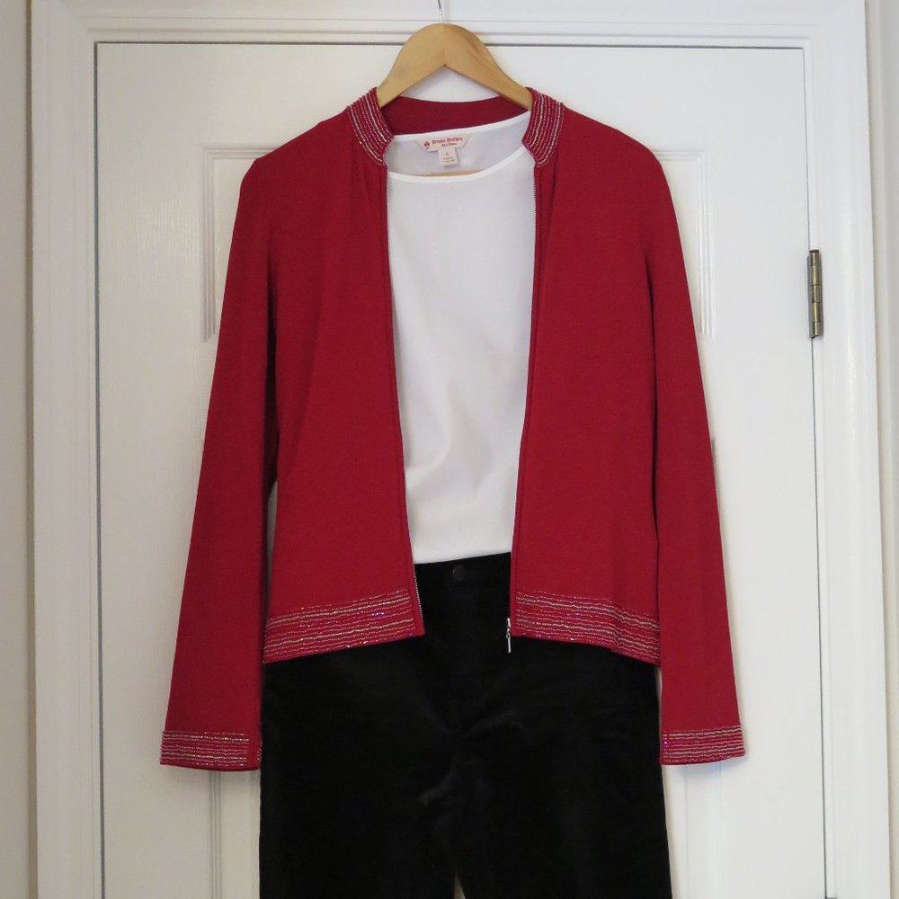 NEXT UK 🇬🇧 - Red bead edged zip up cardigan